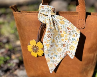 Slim Spring Floral Scarf in Yellow - Scarf for Totes, Purses, Bows and Hat Bands