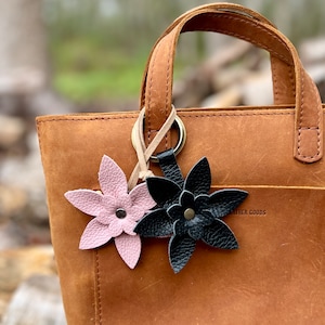 Leather Flower Purse Flair Charm - Choose your Color and Hardware - Custom Bag and Tote Charm