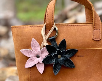 Leather Flower Purse Flair Charm - Choose your Color and Hardware - Custom Bag and Tote Charm