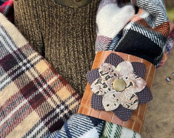 Scarf Cuff with Leather Flower