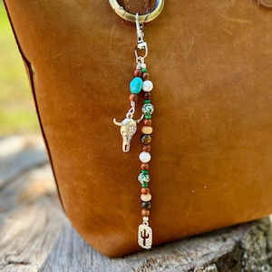 Beaded Bag Charm - Southwestern Style with Natural Stones