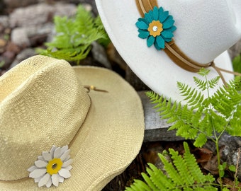 Daisy Flower Hat Band- Leather Flower for Cowgirl Hat