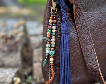 Boho Beaded Purse Charm - Natural Stone Western Style Charm for Handbag or Purse