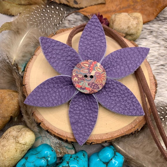 Leather Flower Bag Charm with Tote Loop in Lavender Purple
