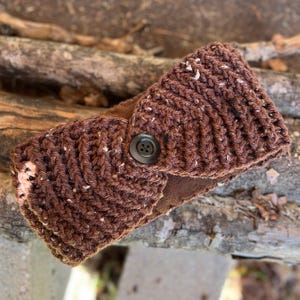 Fleece Lined Tweed Headband: Chunky Knit Ear Warmer with Button