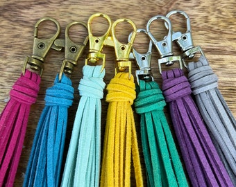 Mini Faux Suede Tassel Bag Charm with Clip - Gift under 10 for Grad, Birthday, Mother's Day