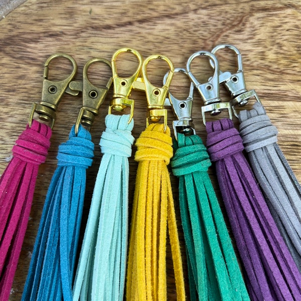 Mini Faux Suede Tassel Bag Charm with Clip - Gift under 10 for Grad, Birthday, Mother's Day