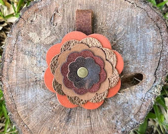 Leather Flower Bag Charm - Warm Autumn