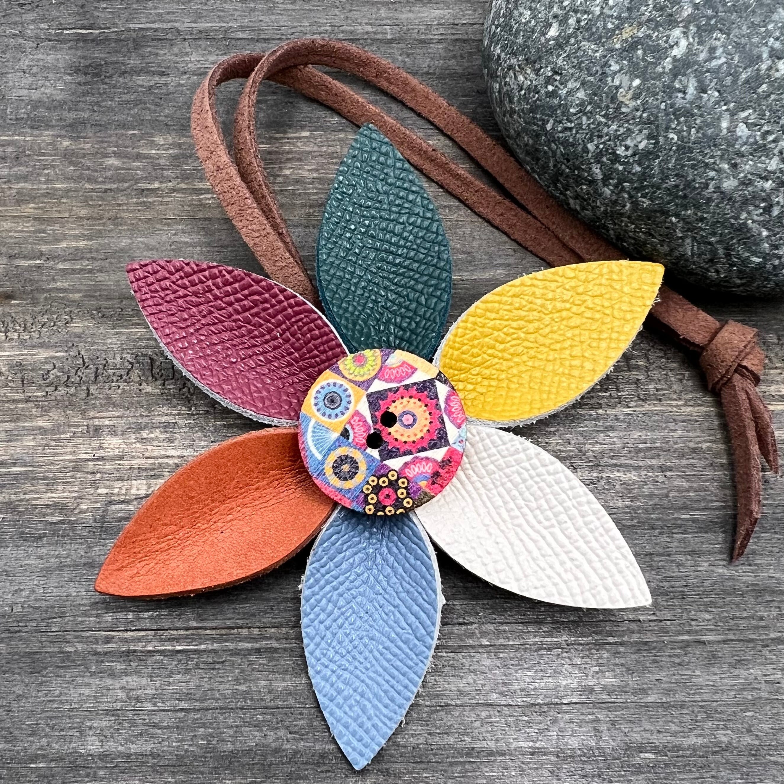 Leather Flower Bag Charm with Tote Loop