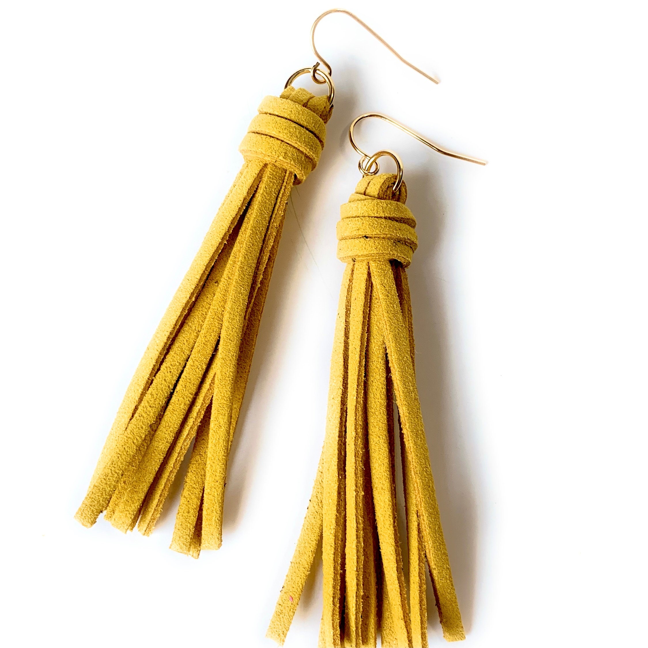 Golden Mustard Yellow Tassel Earrings Faux Suede Leather Etsy