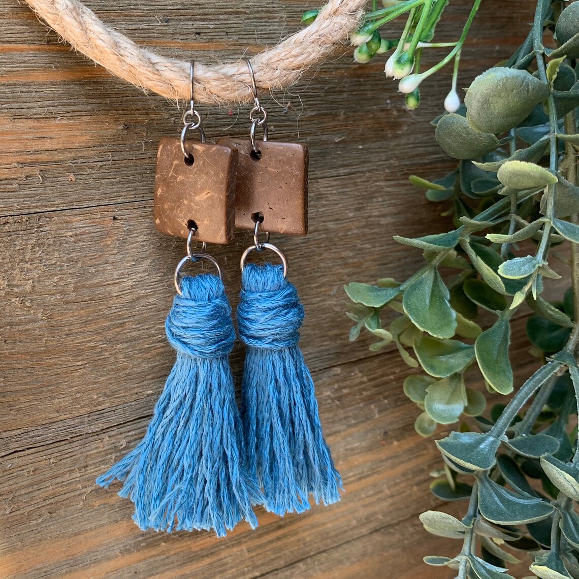 Boho Tassel Earrings Natural Cotton and Linen Tassel & Etsy