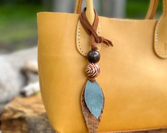 Leather Feather Purse Charm - Boho Bag Charm for Totes and Purses