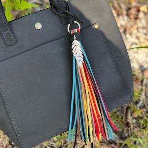 Boho Faux Suede Tassel Purse Charm with Feather