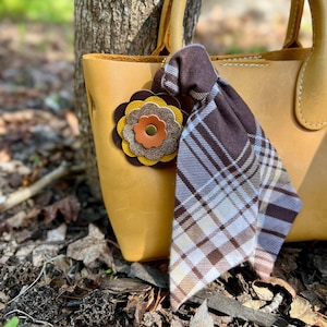 Leather Flower Bag Charm - Brown, Yellow and Orange