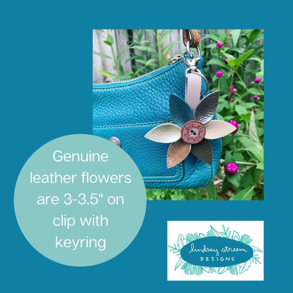 LindsayStreemDesigns Leather Flower Bag Charm - Large Flower with Loop