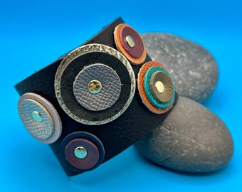 Geometric Circles Leather Cuff Bracelet