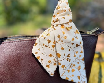 Purse Scarf - Orange Metallic Leaves - Cotton Scarf for Purse, Headband, Hat Band