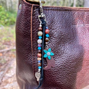 Beaded Bag Charm - Western Style with Cactus and Cowboy Boot Charms