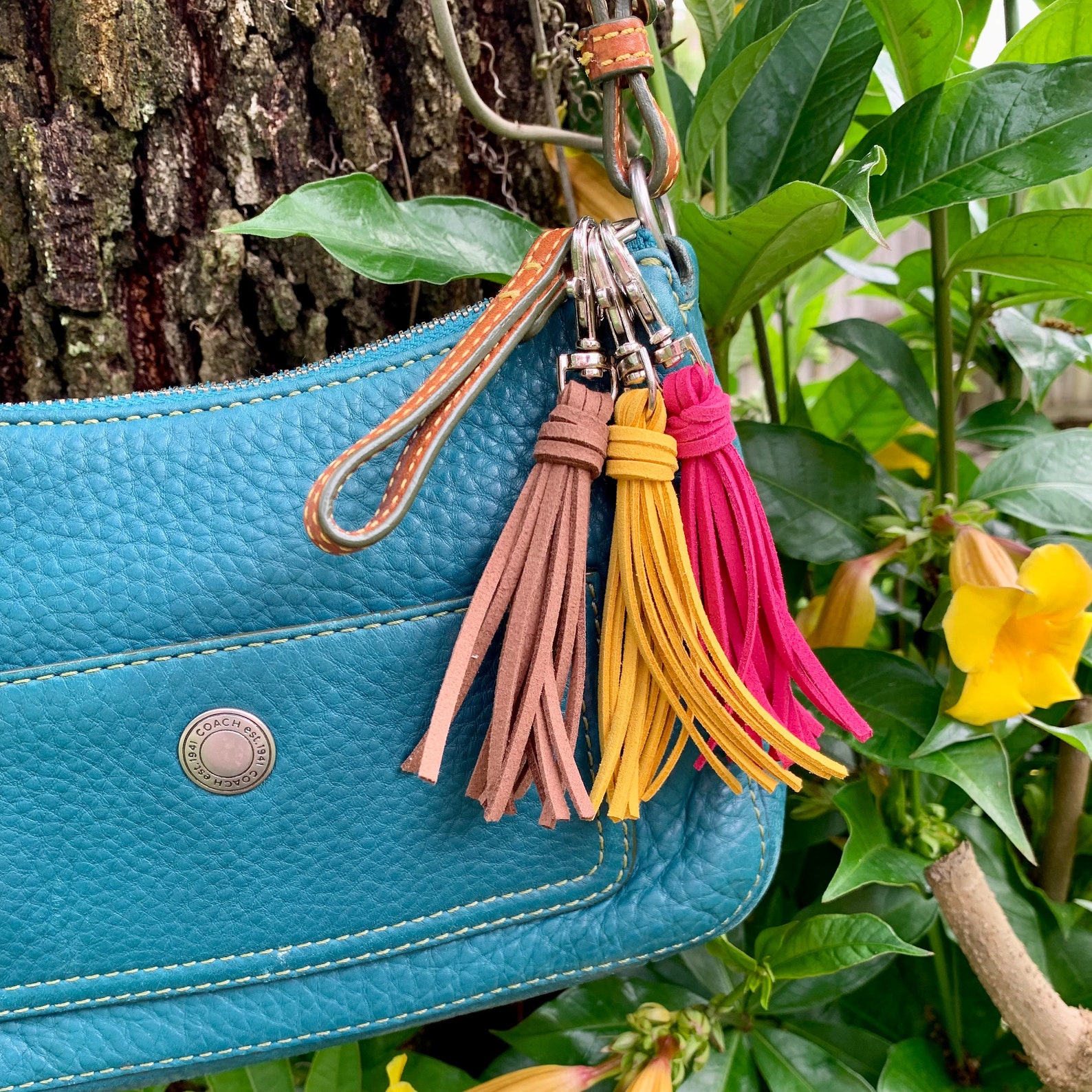 Mini Faux Suede Tassel Bag Charm With Silvertone Clip Etsy