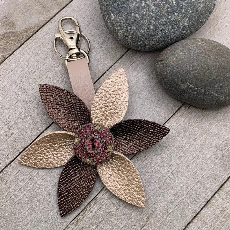 Leather Flower Bag Charm Etsy