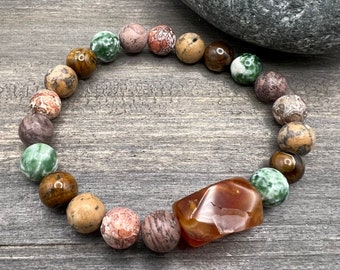 Earthy Jasper & Tigereye Boho Bracelet - Agate Stone Accents