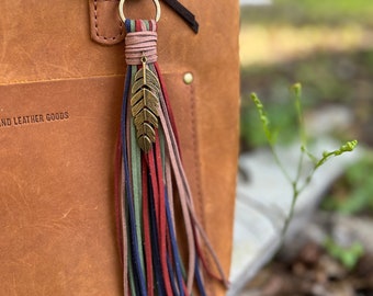 Tassel Purse Charm in Earth Tones with Feather Charm