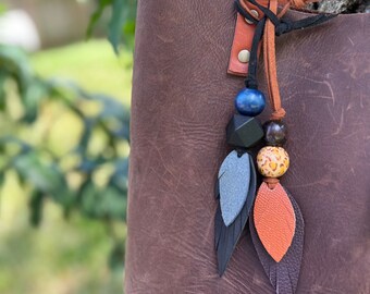 Leather Feather Purse Charm - Boho Bag Charm for Totes and Purses