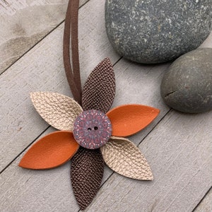 Leather Flower Bag Charm with Tote Loop