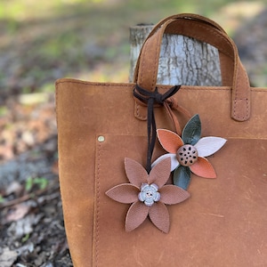 Purse Charm - Leather Flower Bag Charm with Tote Loop in Spring Neutrals