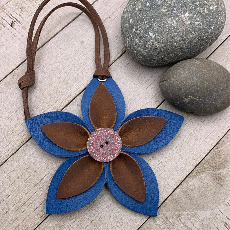 Leather Flower Bag Charm Large Flower With Loop Dark Brown Etsy