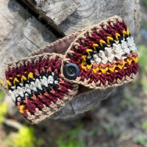 Winter Headband with Fleece Lining and Working Button - Striped Warm and Cozy Ear Warmer