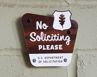 No Soliciting Please Sign - National Parks Style - Laser Cut Typography Mid-Century Modern Retro Wilderness Sign