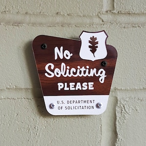 No Soliciting Please Sign - National Parks Style - Laser Cut Typography Mid-Century Modern Retro Wilderness Sign