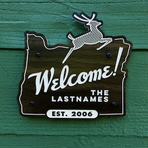 Personalized Welcome Sign - Portland Oregon - National Parks - Customize - Laser Cut Typography Mid-Century Modern Retro Wilderness Sign