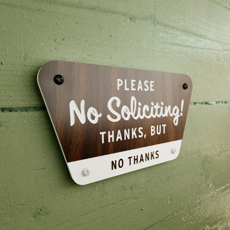 No Soliciting Sign National Parks Style Thanks But No Thanks Laser Cut Typography Mid-Century Modern Retro Wilderness Sign image 2