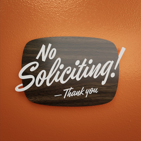 Mid-Century No Soliciting Sign - Thank You - Custom Your Text - Laser Cut Typography Retro Modern Script Lettering