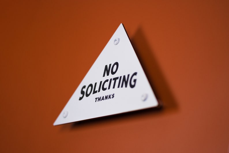 No Soliciting Sign Thanks Triangular Pyramid Laser Cut Mid-Century Typography Retro Modern Sans Serif Lettering image 8