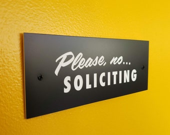 Mid-Century Modern No Soliciting Sign - Please No Soliciting - Laser Cut Typography Rectangular Sign