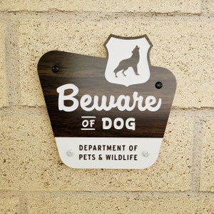 Beware of Dog Sign National Parks Style Laser Cut Typography Mid-Century Modern Retro Wilderness Sign image 1