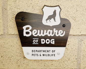 Beware of Dog Sign - National Parks Style - Laser Cut Typography Mid-Century Modern Retro Wilderness Sign