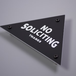 No Soliciting Sign Thanks Triangular Pyramid Laser Cut Mid-Century Typography Retro Modern Sans Serif Lettering image 5