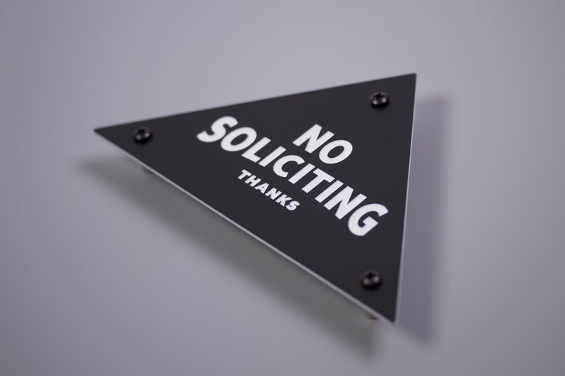 No Soliciting Sign Thanks Triangular Pyramid Laser Cut Mid-Century Typography Retro Modern Sans Serif Lettering image 5