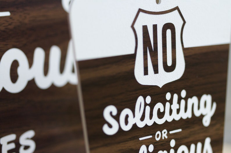 No Soliciting Or Religious Queries Sign National Parks Style Laser Cut Typography Mid-Century Modern Retro Wilderness Sign image 5