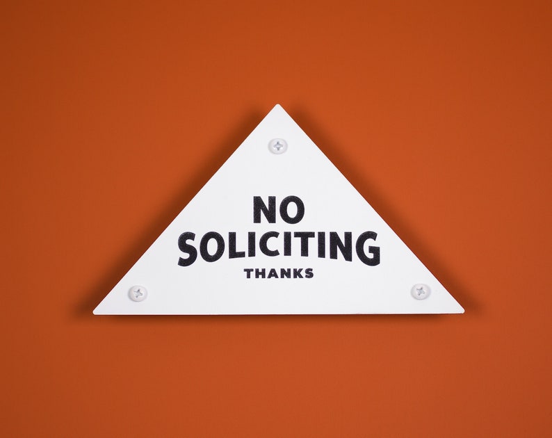 No Soliciting Sign Thanks Triangular Pyramid Laser Cut Mid-Century Typography Retro Modern Sans Serif Lettering image 6