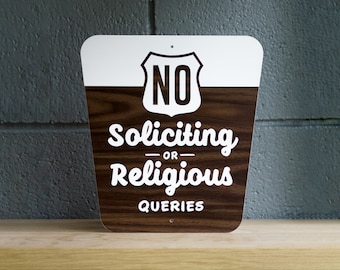 No Soliciting Or Religious Queries Sign - National Parks Style - Laser Cut Typography Mid-Century Modern Retro Wilderness Sign