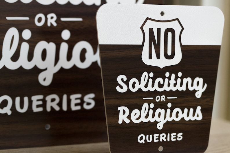 No Soliciting Or Religious Queries Sign National Parks Style Laser Cut Typography Mid-Century Modern Retro Wilderness Sign image 3