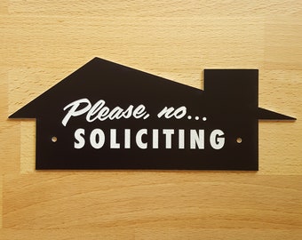 Mid-Century Modern No Soliciting Sign - Please No Soliciting - Laser Cut Typography Retro House Outline