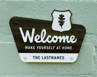 Welcome Sign - National Parks Style - Custom Text - Laser Cut Typography Mid-Century Modern Retro Wilderness Sign