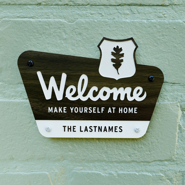 Welcome Sign - National Parks Style - Custom Text - Laser Cut Typography Mid-Century Modern Retro Wilderness Sign