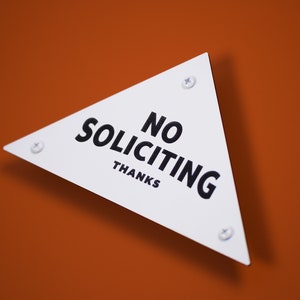 No Soliciting Sign Thanks Triangular Pyramid Laser Cut Mid-Century Typography Retro Modern Sans Serif Lettering image 10